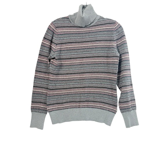 LL Bean Fair Isle XS Turtleneck Sweater MultiColor Stripe Cotton Cashmere Blend - Picture 1 of 7